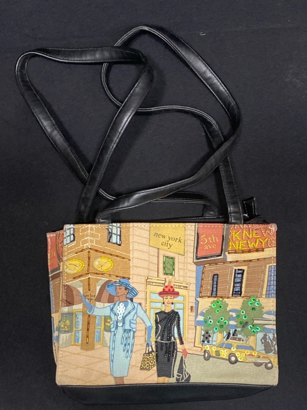 City Scene Canvas Tote with Black Straps